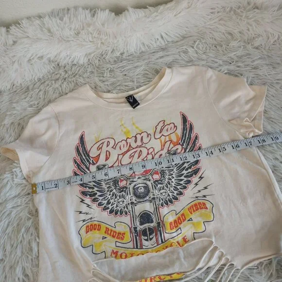 Windsor Crop Destroyed T-Shirt Tee Born to Ride Biker Small Top - Picture 4 of 5